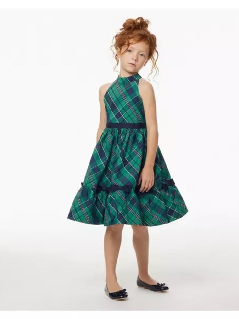Janie and Jack Plaid Bow COLOR Ferry Green Plaid Dress Size 7